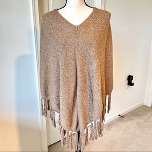 BANANA REPUBLIC Soft Camel Colored Tasseled Poncho Sweater—SZ. XS/Small